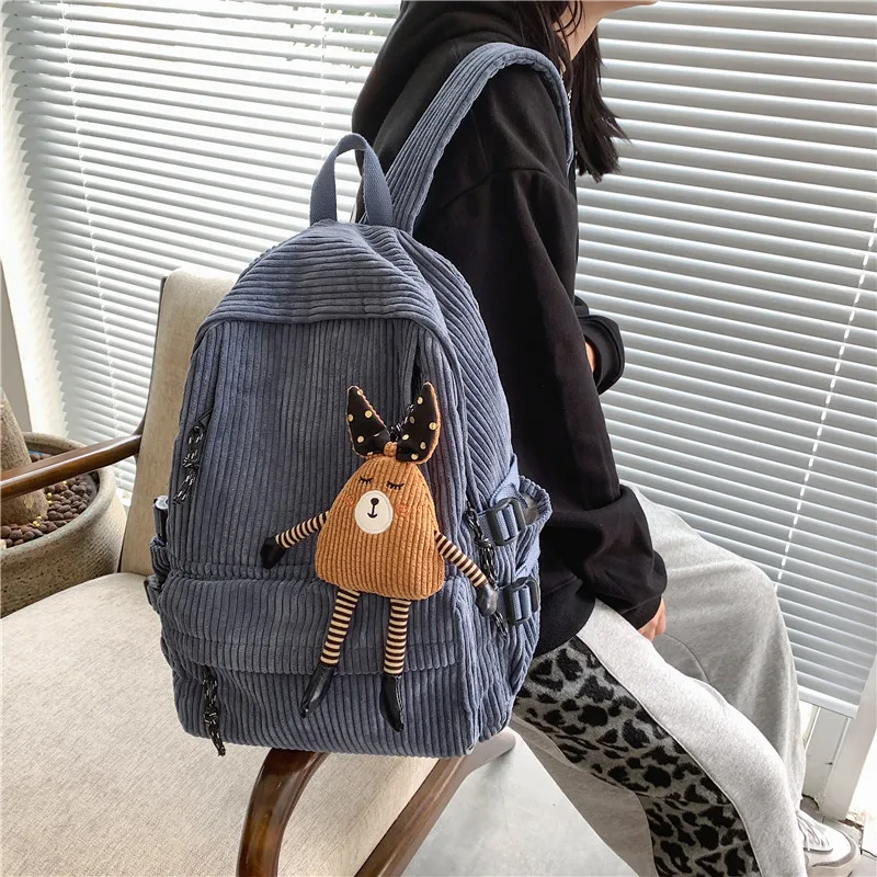 Vintage Girl College School Bag Casual New Simple Women Backpack Pure 2025 Book Packbags new for Teenage Veet Corduroy Rucksack Khaki