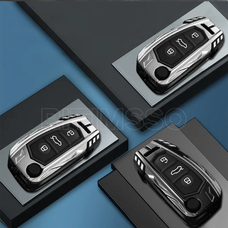 Alloy Folding Car Key Case Cover for Audi A1 A3 A6 C5 C6 Q3 Q2 Q7 TT TTS R8 S3 S6 RS3 RS6 A4 Accessories Keychain Protector