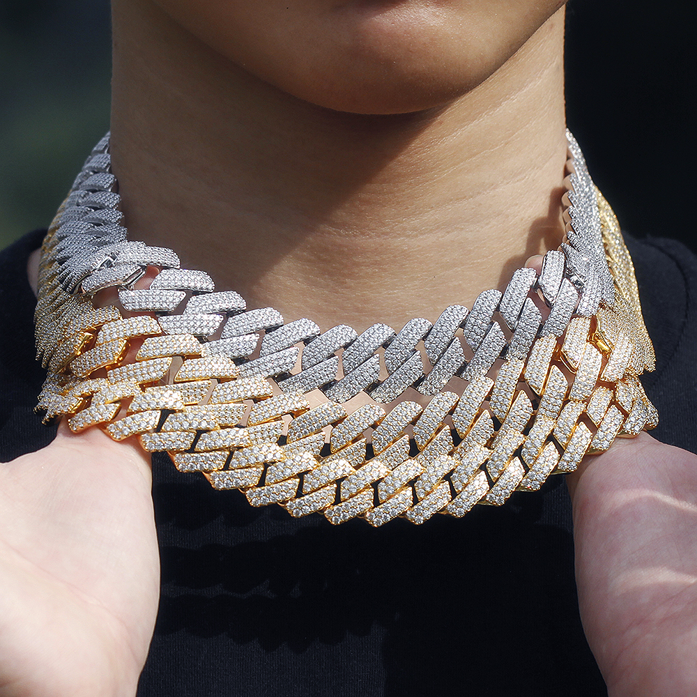 18k Gold Plated cz 10-12mm wide Hip Hop Iced Out Jewelry Bling vvs Moissanite Diamond Miami Cuban Link Chain Necklace Men