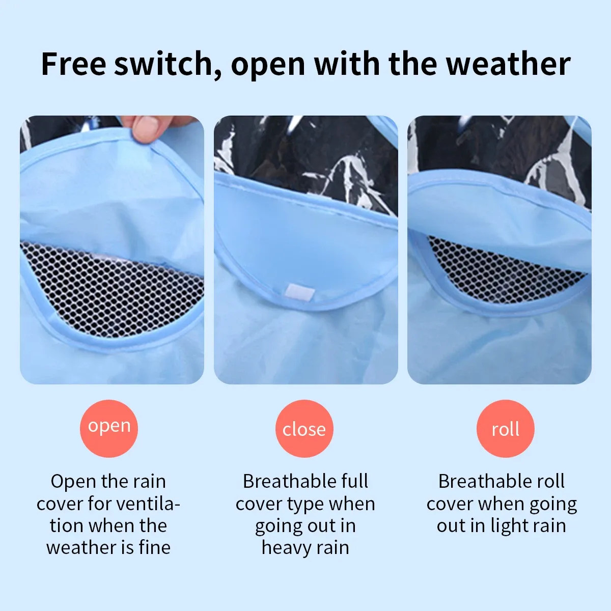 Portable Universal Baby Stroller Waterproof Rain Cover Stroller Accessories Wind Dust Shield Zipper Open for Pushchairs Raincoat