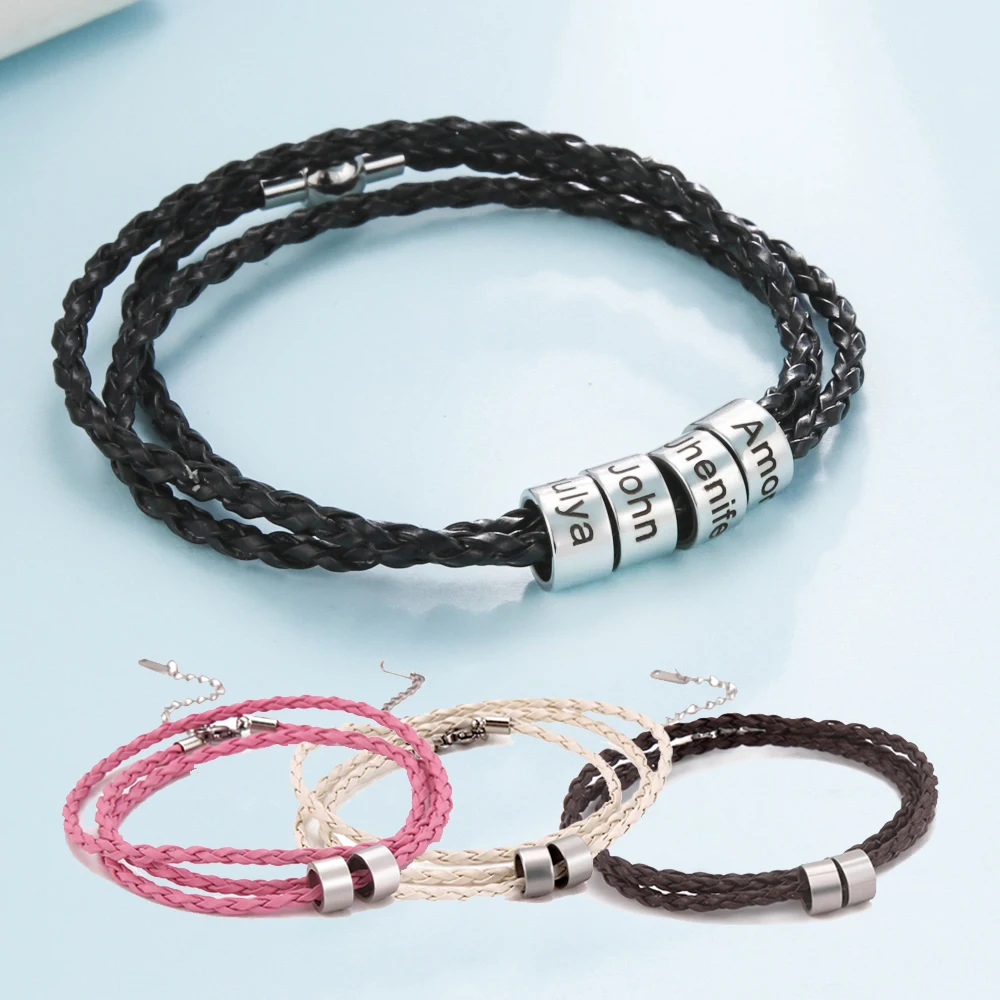 Fishhook Name Personalized Bracelet Leather Custom new Family 2025 Father Mother Day Gift for Woman Men Kid Child Homme Friend Jewelry