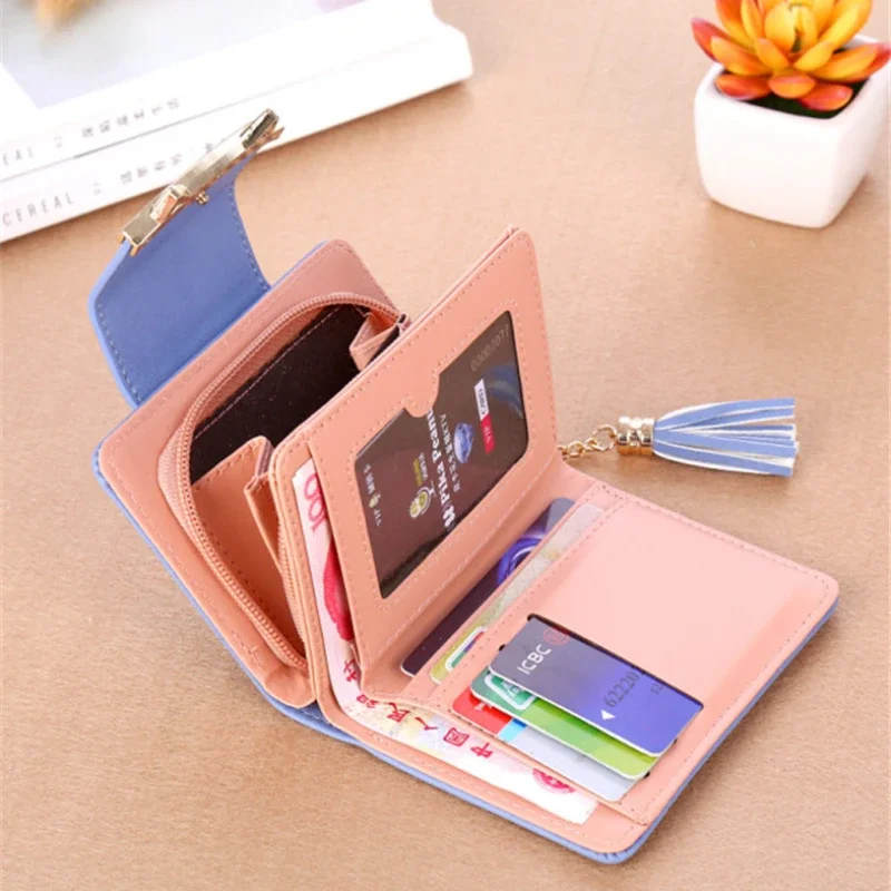 Female Purse Cute Cat Ears Leather Short Tassel Women Wallet Small Day Clutch Trifold ID Coin Card Holder Mini Bag 2023