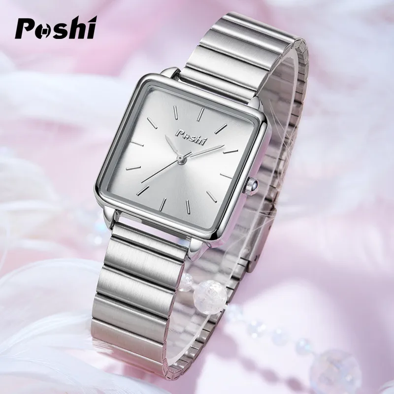 POSHI Quartz Watch for Women Waterproof Alloy Strap Women's Watches Casual Ladies Bracelet Original Brand Wristwatch reloj mujer