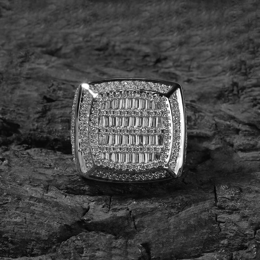 THE BLING KING Mens Iced Square Ring Micro Paved 5A Cubic Zircon Hip Hop Cluster Pinky Radiant Baguette Champion Jewelry 240521