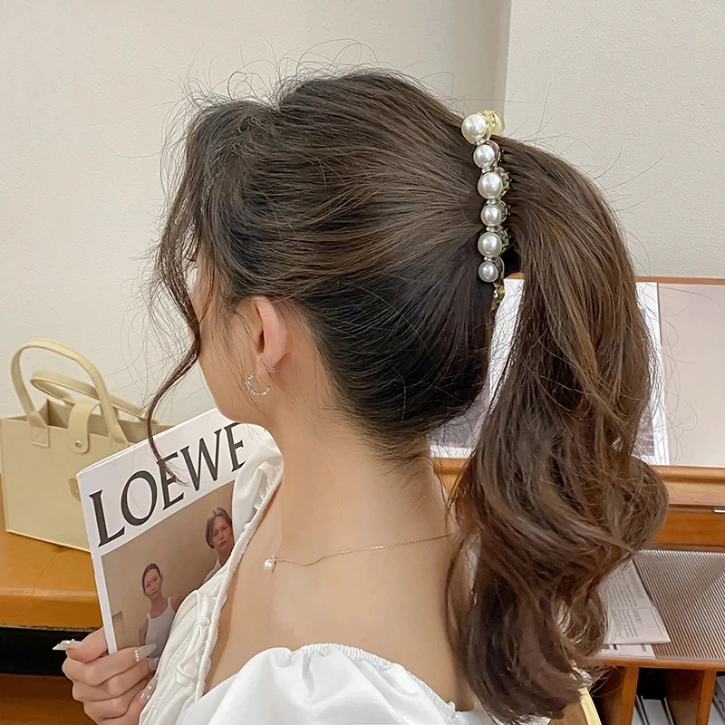 Pearls Hairpins Banana Clip for Women Ponytail Twist Claw Sweet Hairpin Girl Ponytail Barrettes Hairgrips Hair Accessories