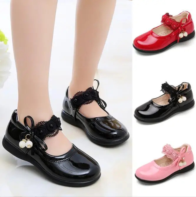 Girls leather shoes childrens wedding dresses princess dance shoes childrens summer bows black student sandals Korean fashion 240516
