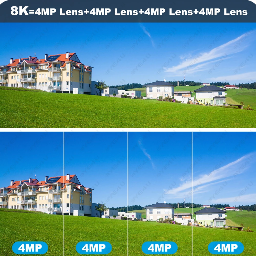 16MP 8K IP Camera 10X Zoom Outdoor Three Screen Four Lens Video Surveillance Cameras WiFi Auto Tracking CCTV 4K Security Cam PTZ
