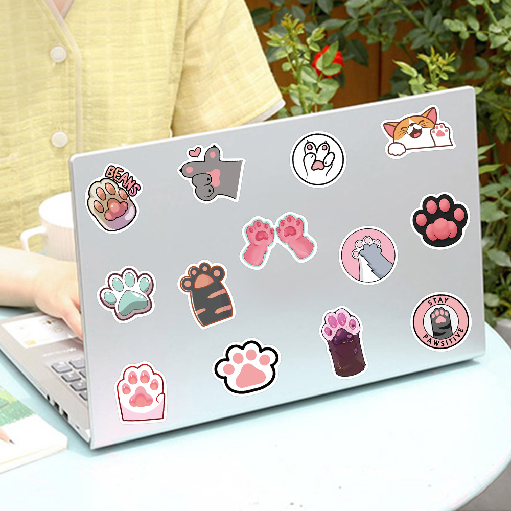 61PCS Kawaii Pink Cat Paw Cute Kitty Girl Stickers Aesthetic Decal for Diary Suitcase Scrapbook Phone Waterproof Bottle Decor