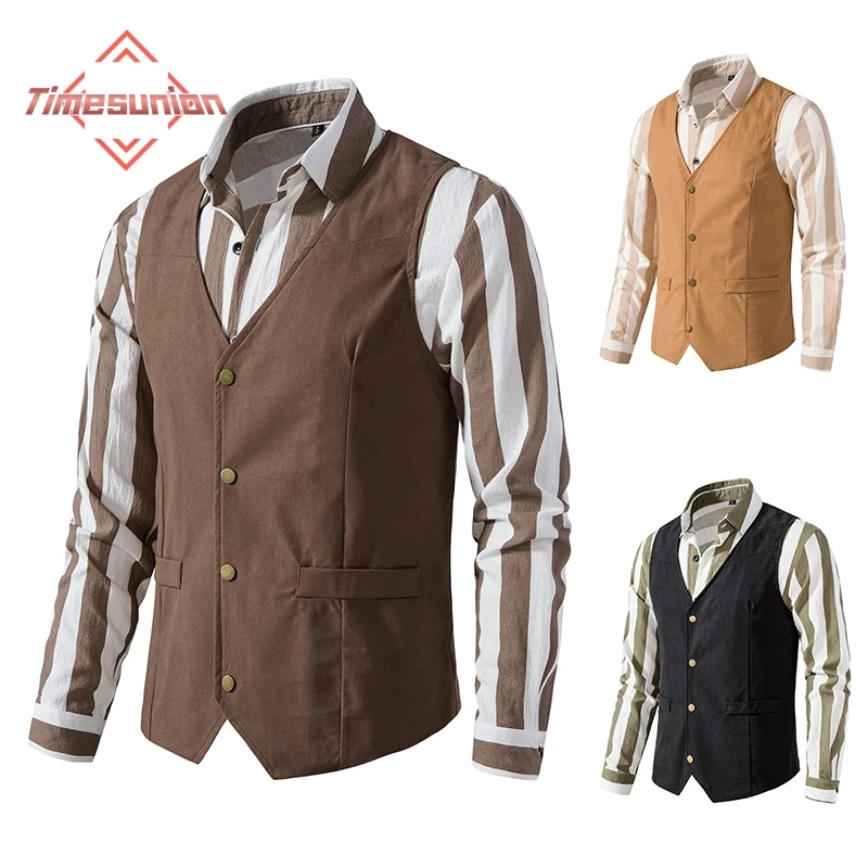 West Cowboy new Vest Male Medieval Retro Vest 2025 for Men Black Khaki Dark brown Men's vest