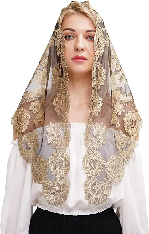 new Triangular Embroidery Lace Veil 2025 Women Head Covering Muslin Veil Lace Mantilla