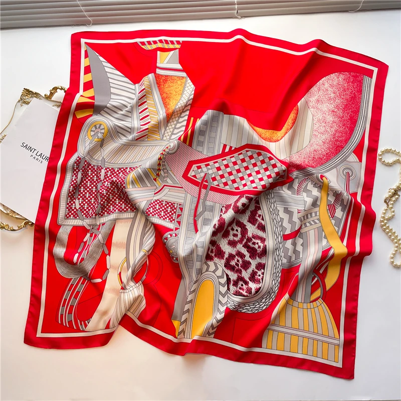 Popular Twill Satin Square Scarf Women Print Splice Striped 2025 new Neckerchief Hand Bag Wrist Shawl Hijab Ladies Bandana Wrap Foulard