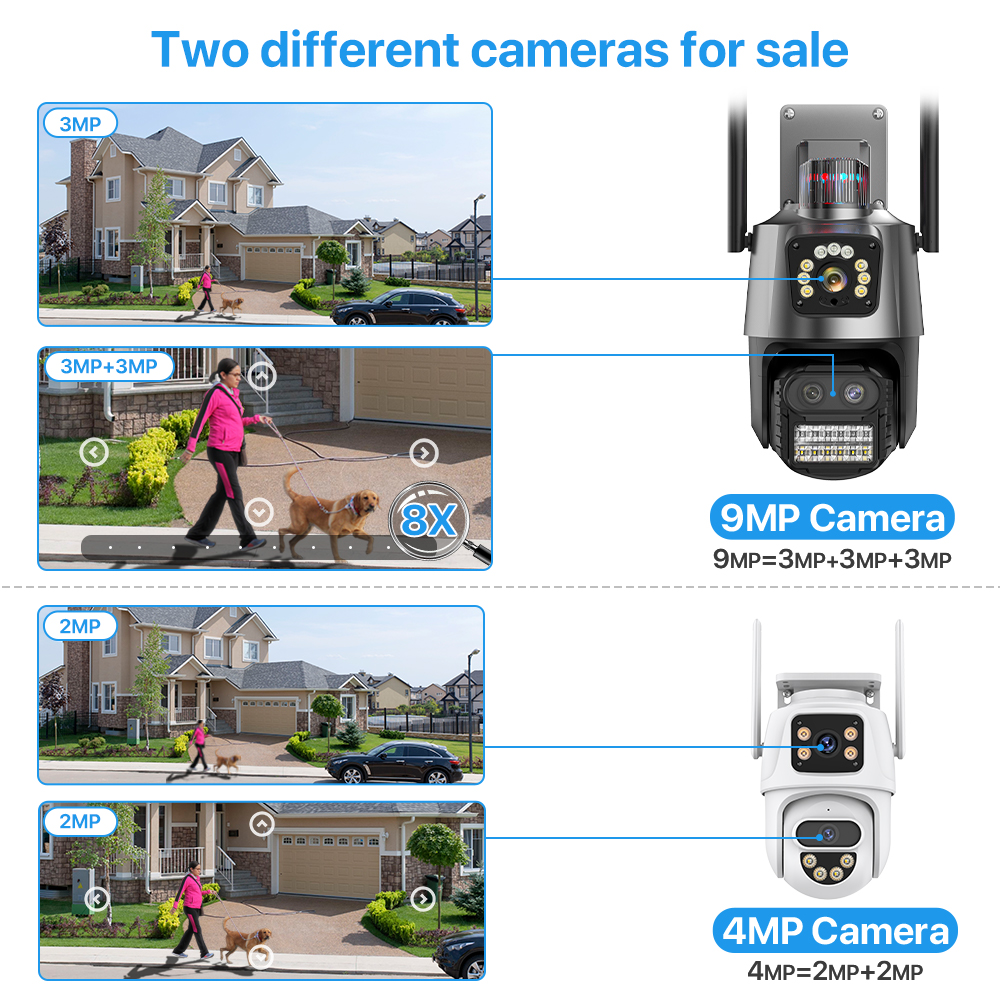 PTZ Camera WiFi 4K 9MP HD Outdoor IP Camera Dual Lens Dual Screen Video Surveillance CCTV Camera Human Detect Support Alexa
