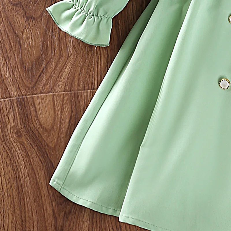Jacket For Girls 4-7 Years Green Double-Breasted Trench Coat For Girls Stylish Girls Korean Casual Girls' Jacket