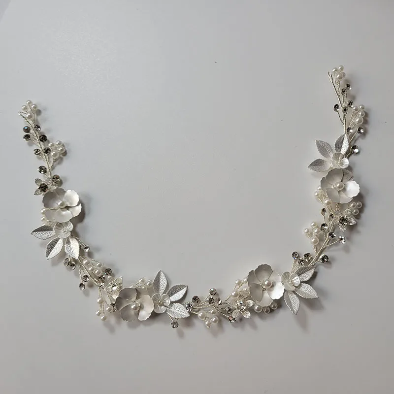 SLBRIDAL Handmade Rhinestones Crystal Pearls Floral Leaf Bridal Wedding Tiara 2025 new Headband Headpieces Women Jeweley Hair accessories