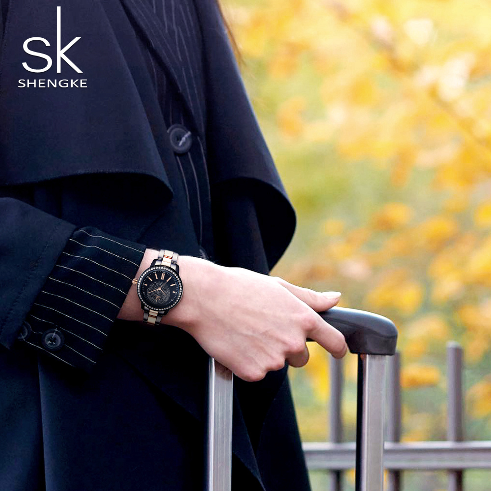 Shengke Rose Gold Watch Women Quartz Watches Ladies Top Brand Crystal Luxury Female Wrist Watch SK Girl's Clock Relogio Feminino