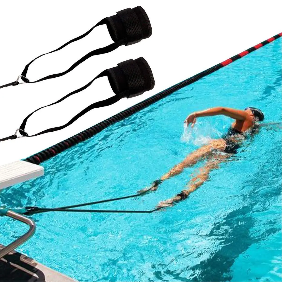 Adjustable Swim Training Resistance Elastic Belt Swimming Pool Exerciser Safety Rope Latex Tubes Swimming Training Rope
