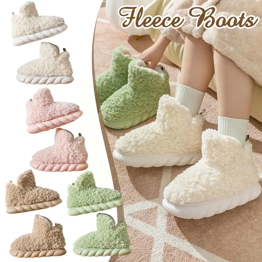 Winter Athletica Fleece new Boots Women's Fuzzy Fleece Sole Booties Our With House Fleece Slippers Booties Lovely Rubber 2025 Warm H2Y1