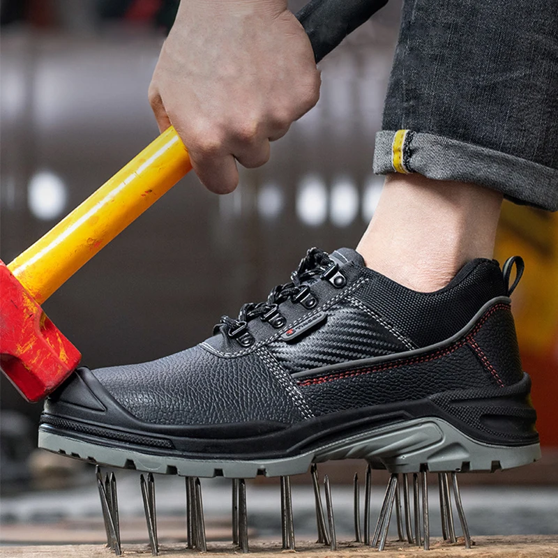 Leather Work Safety Shoes Man Women Anti-Smash Steel Toe Male Work Boots Indestructible Anti-slip Wear-resistant Safety Shoes