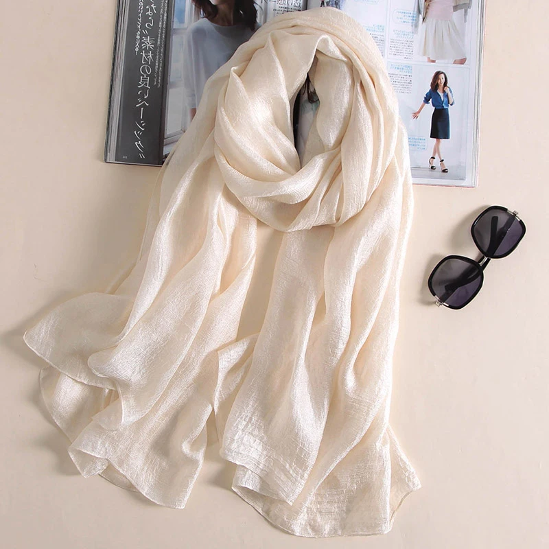 2023 Fashion Solid Linen Women Scarf Spring Summer Thin 2025 Pashmina Shawl Wraps new foulard femme Plus Size Hijab Stole Scarves