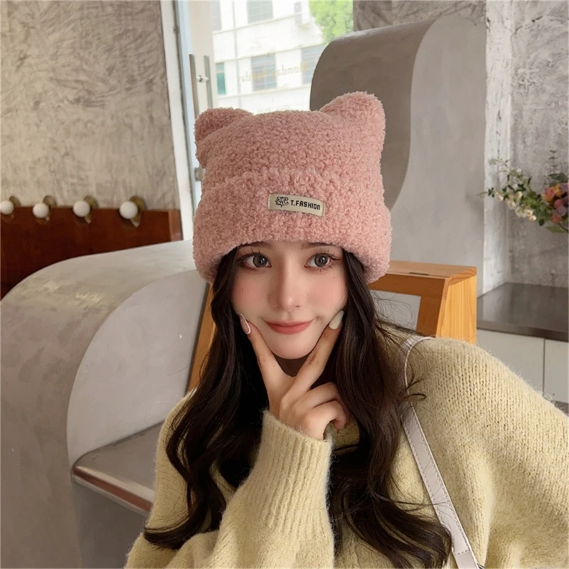 Devil 2025 Horn Hat Little Devil Hat Plush new Ear Hat Cute Funny Beanie Skullies Beanie Fleece Warm Ear Beanie Dropship