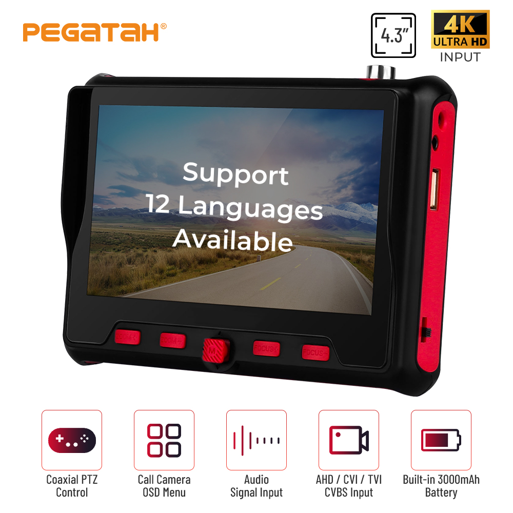PEGATAH 8MP CCTV tester Analog camera Mini monitor TVI CVI 1080P portable AHD Monitor Support PTZ cftv tester camera