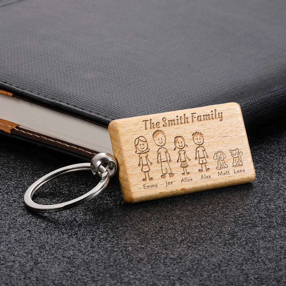 Custom Wooden Keychain Personalized Engraved Cute The Smith new Family For Parents Children Bag Charm Families 2025 Member Gifts Keyrings