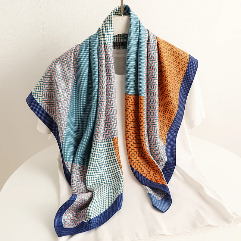 Popular Twill Satin Square Scarf Women Print Splice Striped 2025 new Neckerchief Hand Bag Wrist Shawl Hijab Ladies Bandana Wrap Foulard