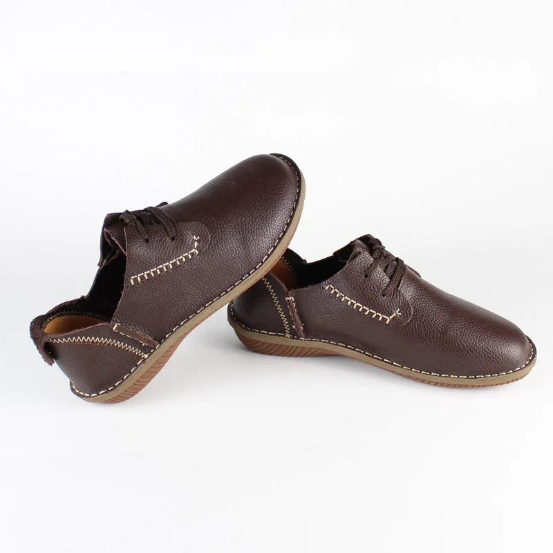 Retro Cowhide Flat new 2025 Sole Women's Boots Casual Shoes Natural Genuine Leather Shoes Manual sewing