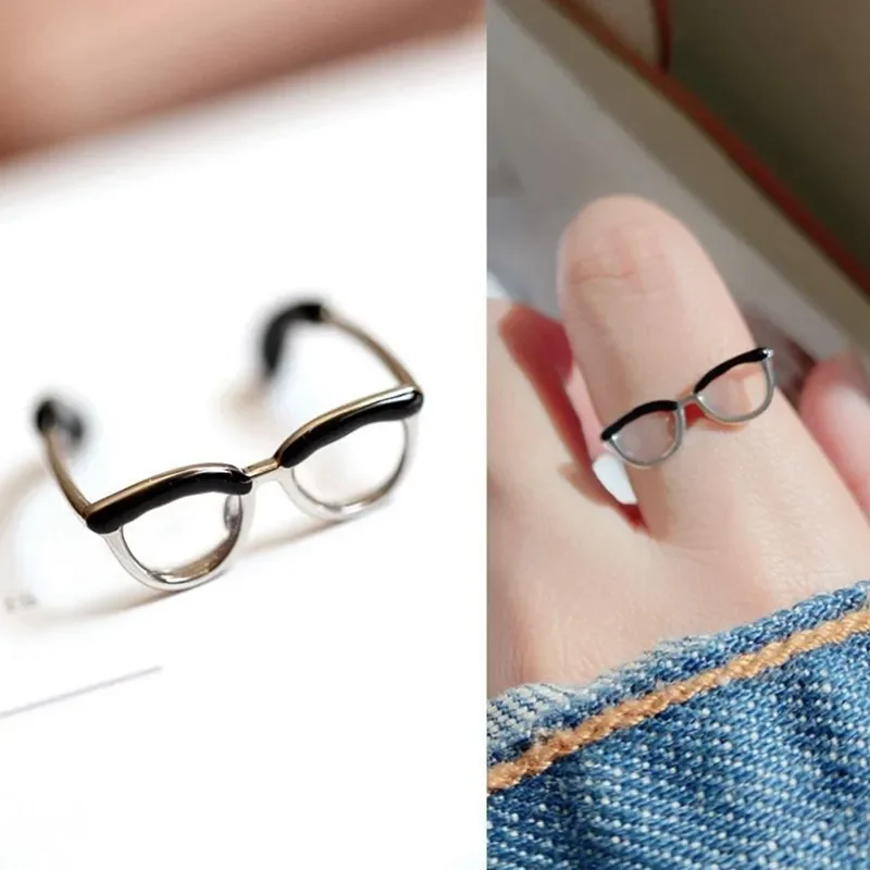 Cute Small Glasses Rings Cute new Eyeglasses Open Ring For 2025 Women Men Girls Funny Adjustable Mini Eyewear Finger Buckle Jewelry