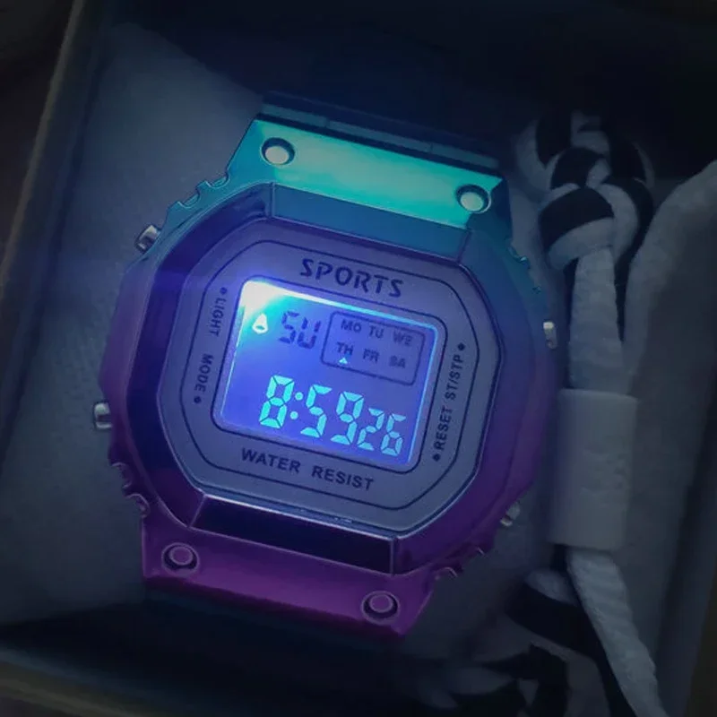 Digital Wristwatches for Men Women Dazzling Electroplate Electronic Watches Students Multi-functional Waterproof Luminous Watch