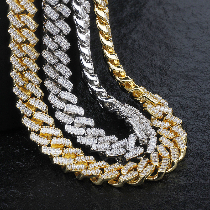 18k Gold Plated cz 10-12mm wide Hip Hop Iced Out Jewelry Bling vvs Moissanite Diamond Miami Cuban Link Chain Necklace Men
