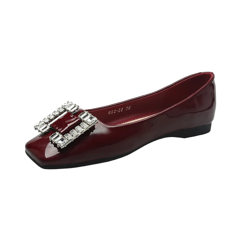 Large Size Women's Shoes 2023 New Spring and Autumn Lacquered Leather 2025 Bowknot Square new Toe Pedal Versatile Flat Casual Shoes