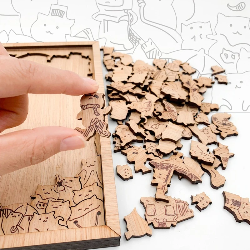 YESTARY 100pcs Cats Wooden Puzzle Kids Toys Impossible Puzzles Teaser Irregular Board Game Educational Toy For Children Present
