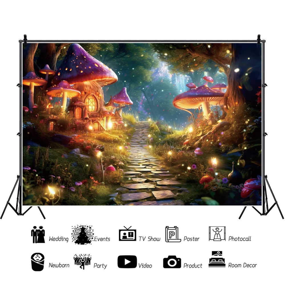 Dreamy Jungle Forest Wonderland Backdrop Fairy Tale Mushroom Photography Background Newborn Baby Shower Birthday Party Decor
