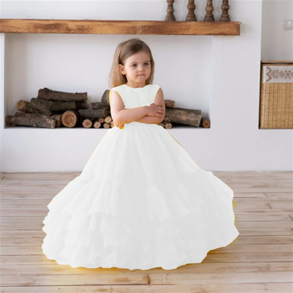 Kids Ball Gown Flower Girl Dresses for Wedding Formal Wear Elegant Birthday Dress 2024 yellow pink TUTU Cute Princess Kids blue Gown communion pageant