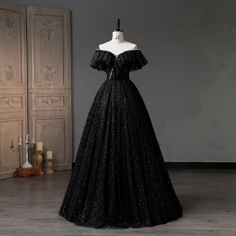 2025 New Black Ball Gown Simple Bling Shining Quinceanera Dresses Classic new Off The Shoulder Floor-length Puffy Dresses For Prom