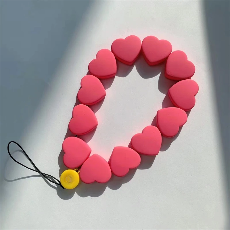 Resin Love Heart Beaded Mobile Phone Anti-lost Lanyard Women's Cellphone Chain Charm Telephone Phone Wrist Strap Pendant Decora