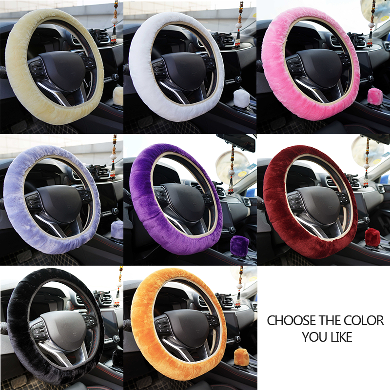 3pcs Plush Steering Wheel Cover Soft Fur Warm Heat Lovely Winter Handbrake Cover Auto Supplies Auto Parts