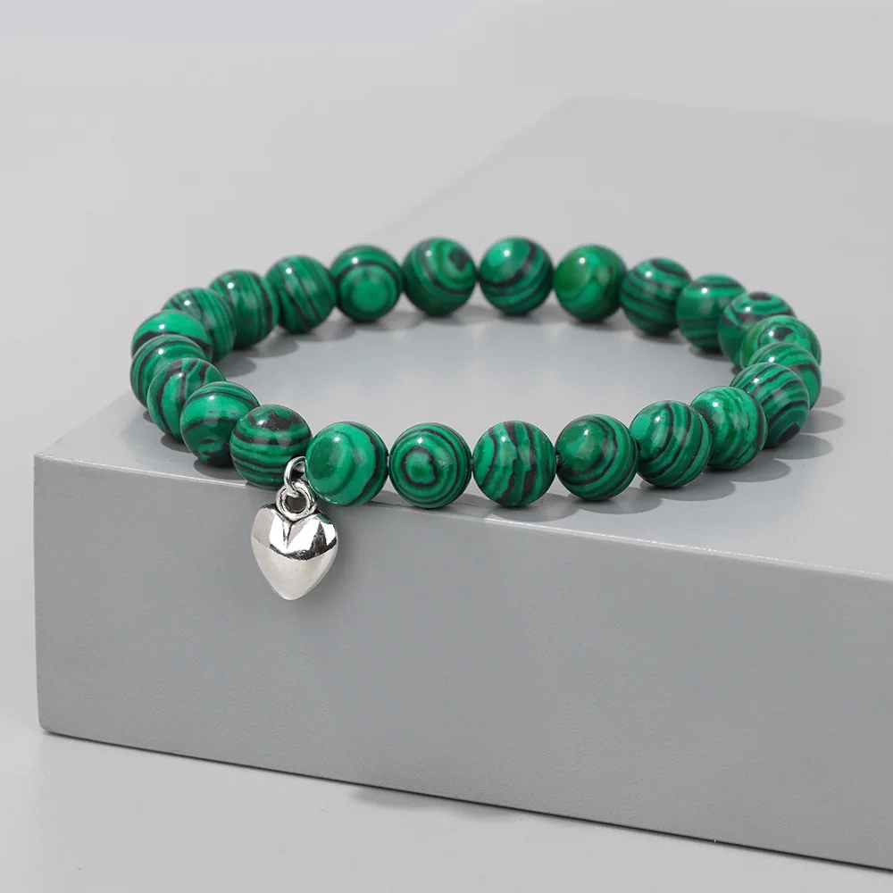 Romantic Heart Shape Pendant Bracelet Women 8mm Natural Stone Amazonite Agates Beads Charm Bracelets Men Couples Jewelry Gift