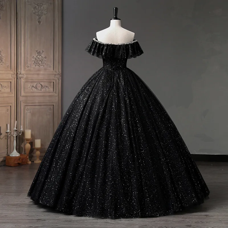2025 New Black Ball Gown Simple Bling Shining Quinceanera Dresses Classic new Off The Shoulder Floor-length Puffy Dresses For Prom