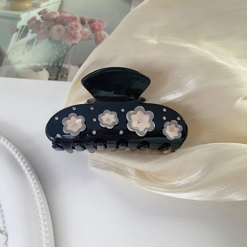 Muweordy 8cm Flower Hair Clip with Diamond Hair Claw Korean Elegant Acetate Claw Clip Crab Hair Clip Hair Accessories for Women