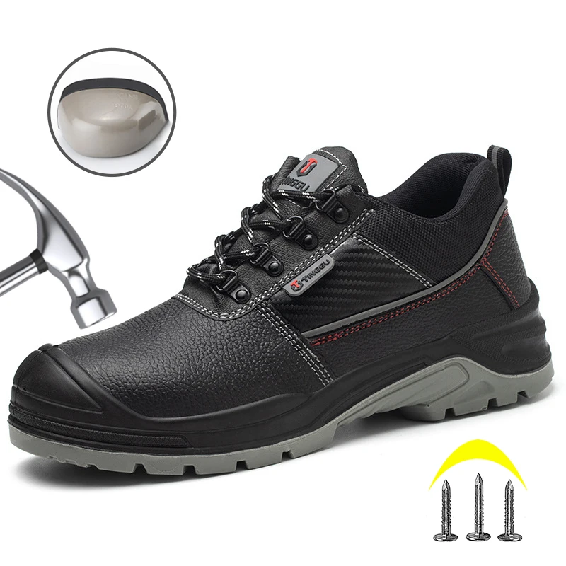 Leather Work Safety Shoes Man Women Anti-Smash Steel Toe Male Work Boots Indestructible Anti-slip Wear-resistant Safety Shoes