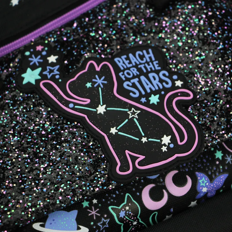 Australia Smiggle Original High Quality Children's School Bag Kawaii Girls Backpack Beautiful Black Starry Cat 18 Inch Kids Bags
