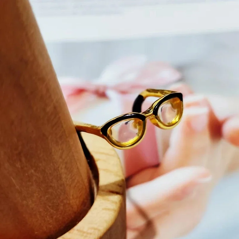 Cute Small Glasses Rings Cute new Eyeglasses Open Ring For 2025 Women Men Girls Funny Adjustable Mini Eyewear Finger Buckle Jewelry