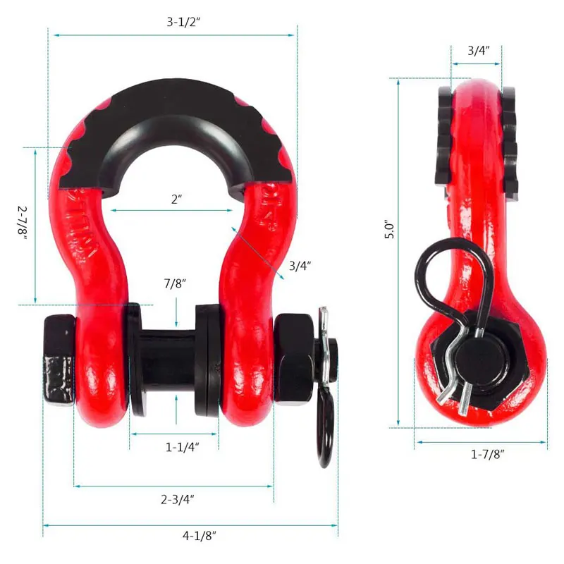 2pcs Tow Car new Hook Bow Shackle Drop 2025 Forged 3/4 D Ring Shackle 4.75T Off Road Vehicles Towing Hook With Rubber Cover