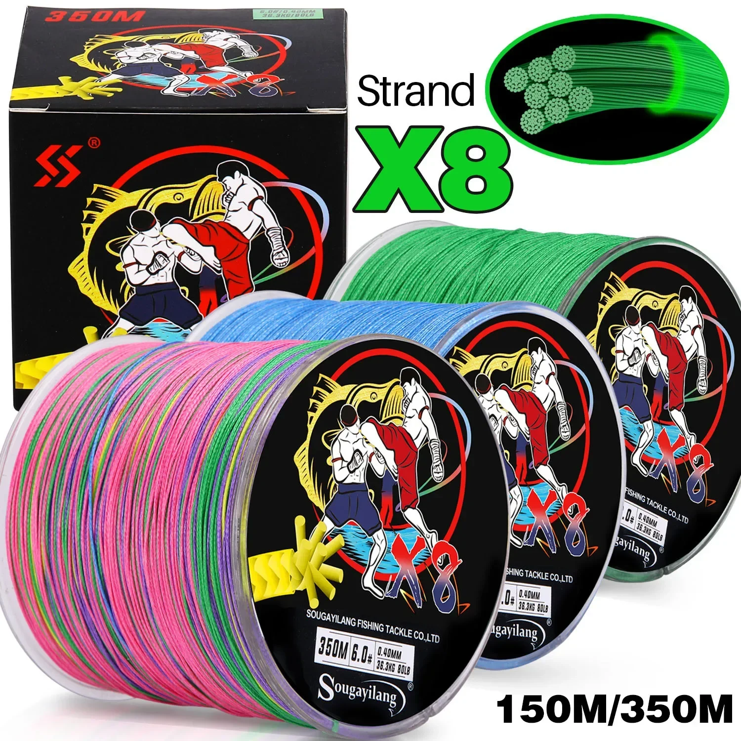 Sougayilang 8x Strands Fishing Line 150m 2025 350m PE Braided Line 30lb Smooth and Corrosion-resistant Line new for Freshwater Fishing