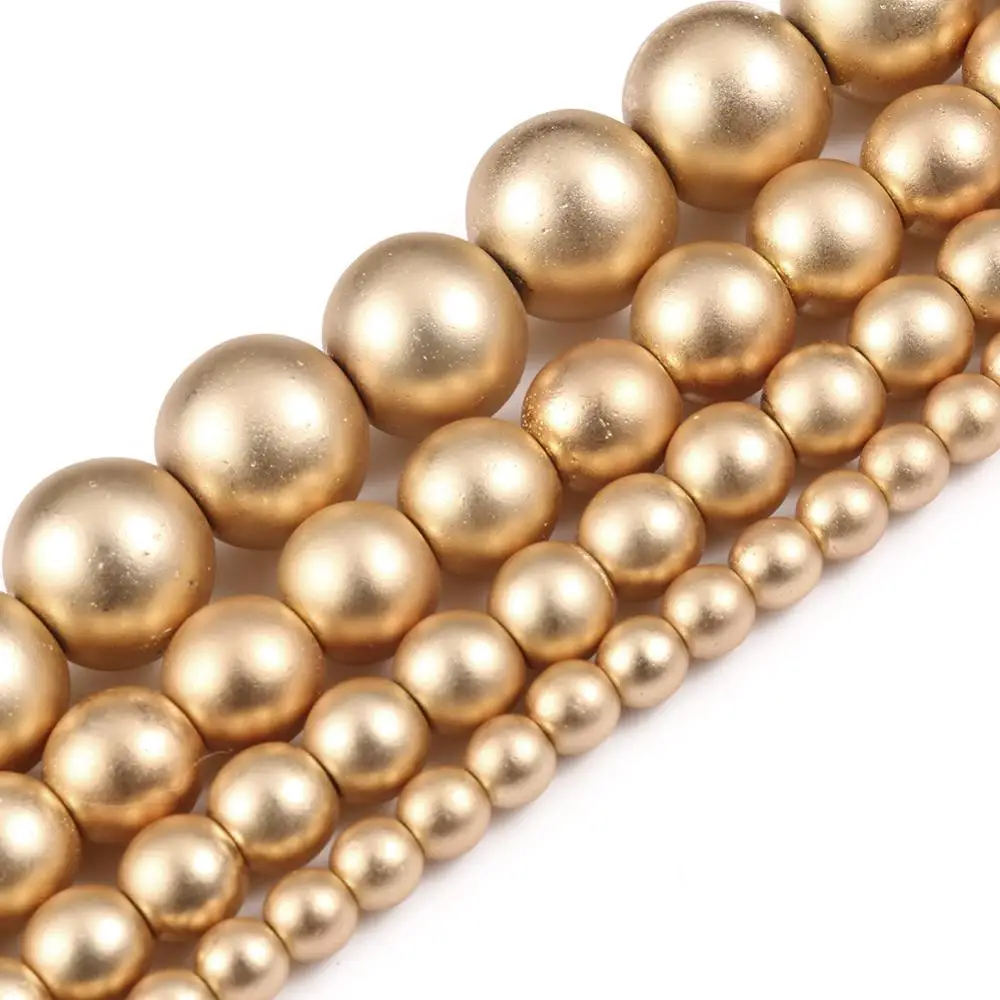 2/3/4/6/8mm Natural Matte Light Gold Color Hematite Stone Round Loose Beads Jewelery Making Supplies DIY Bracelet Necklace Gift