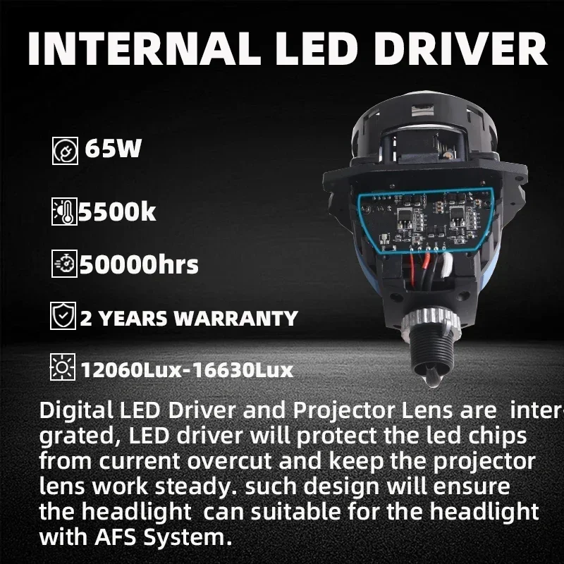 Sanvi S9 Pro Car Bi LED Projector Len Headlight 3" 12V 5500K 130W Three Reflectors Lens For H4 H7 9005 9006 Hella G5 3R LHD