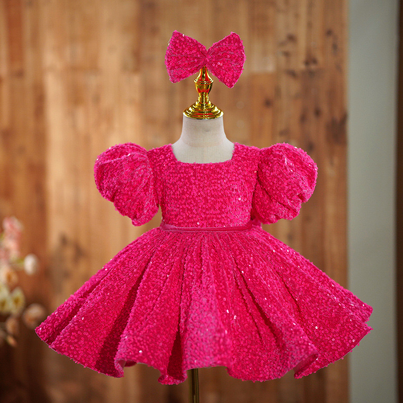 2024 Sexy Lovely Christmas Sequins Flower Girls Dresses big bow Kids Birthday Girl Pageant Gowns sequined princess gowns First holy Communion gowns Ba