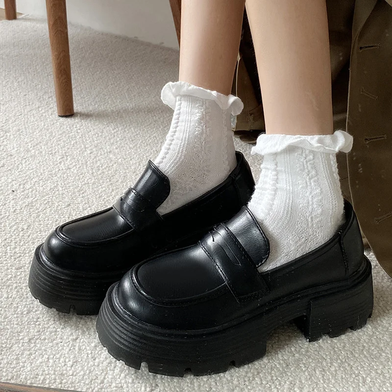new Ladie Loafers Lolita Flat Shoes Women College Leather Platform High Quality Shoes Style School Girls Jk 2025 Uniform Thick Sole Shoes